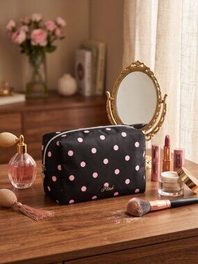 PINK Top-Zip Makeup Bag (Black Dot) NWT